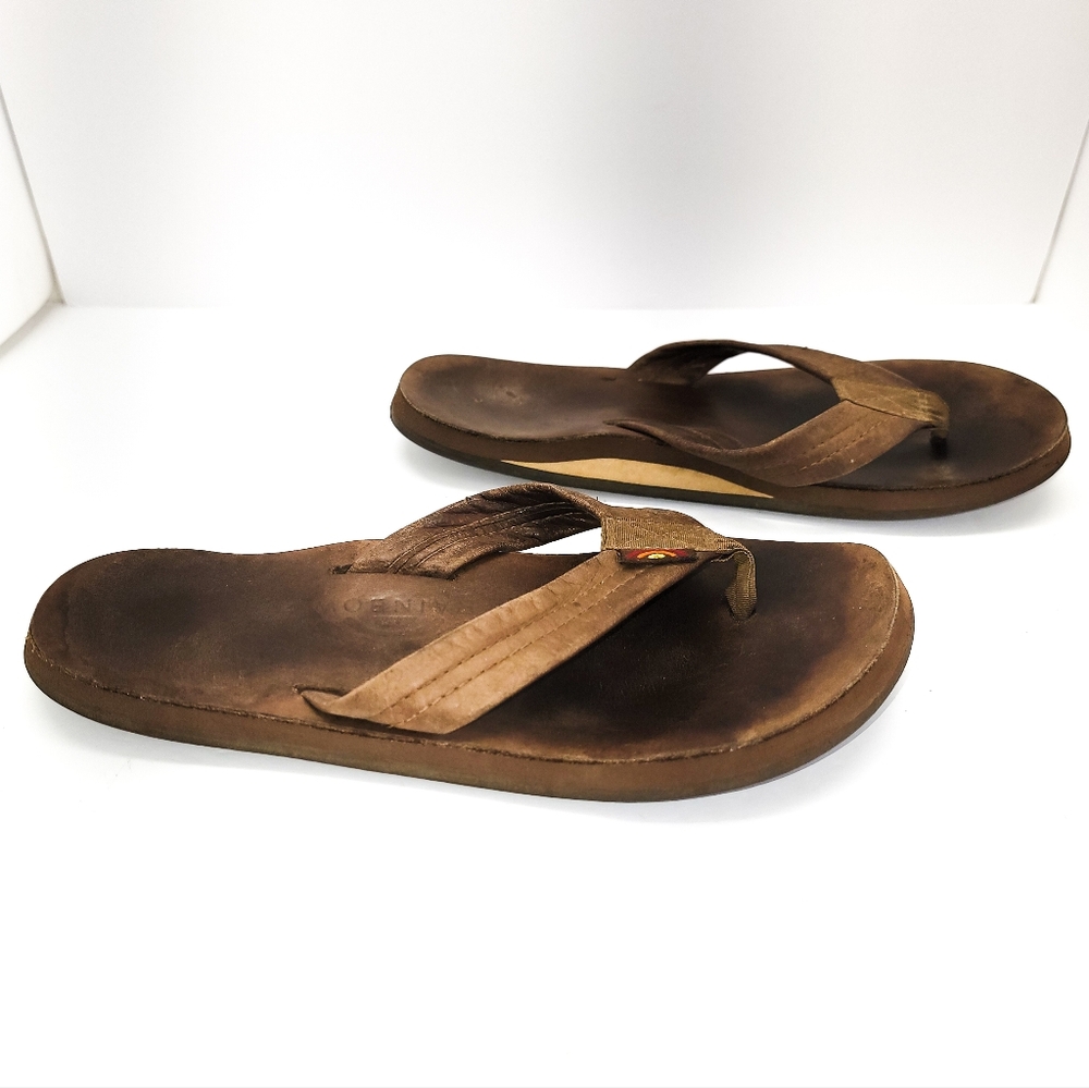 Rainbow Premier Brown Leather Women Sz.Small 7.5-8.5 Wide Strap Flip Flop Sandal